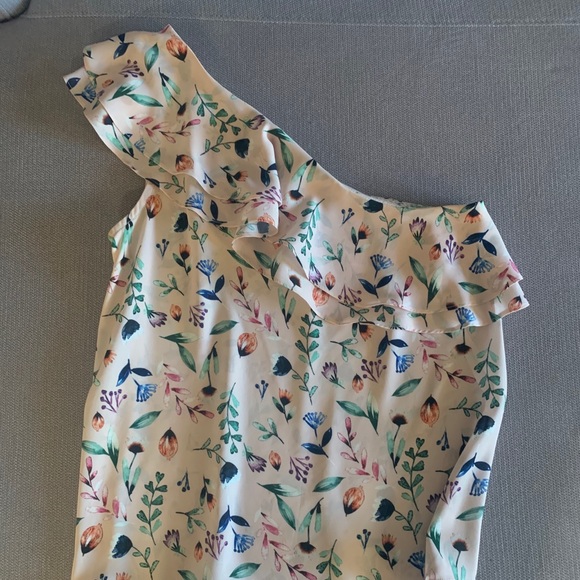 Aqua Floral Print One Shoulder Top - Picture 3 of 4